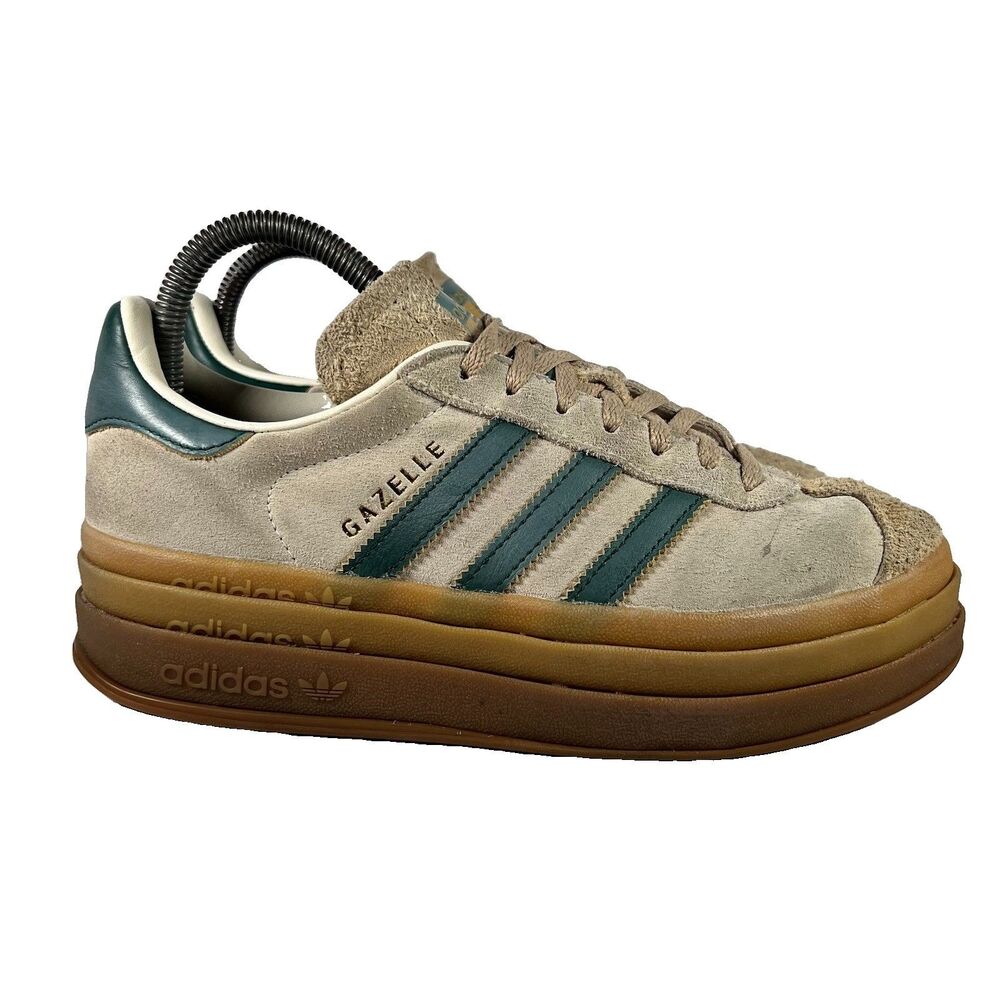 Adidas Gazelle Bold Cream Green Suede Lace Up Platform Shoes Sneakers Women's 7